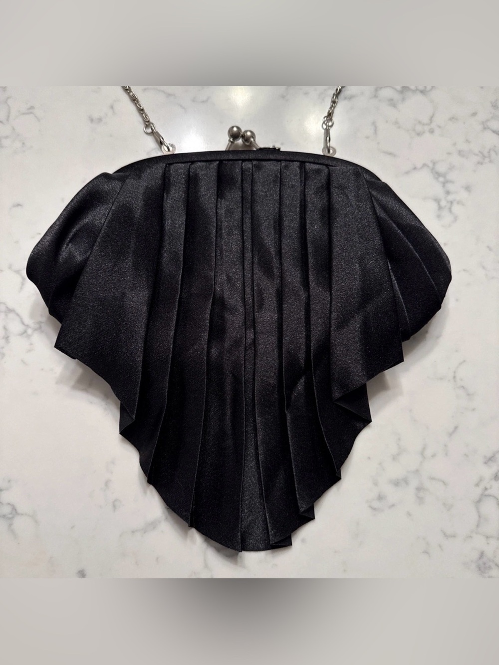 Vtg Bijoux Terner Black Pleated Satin Evening Clutch Bag Silver Kiss Lock